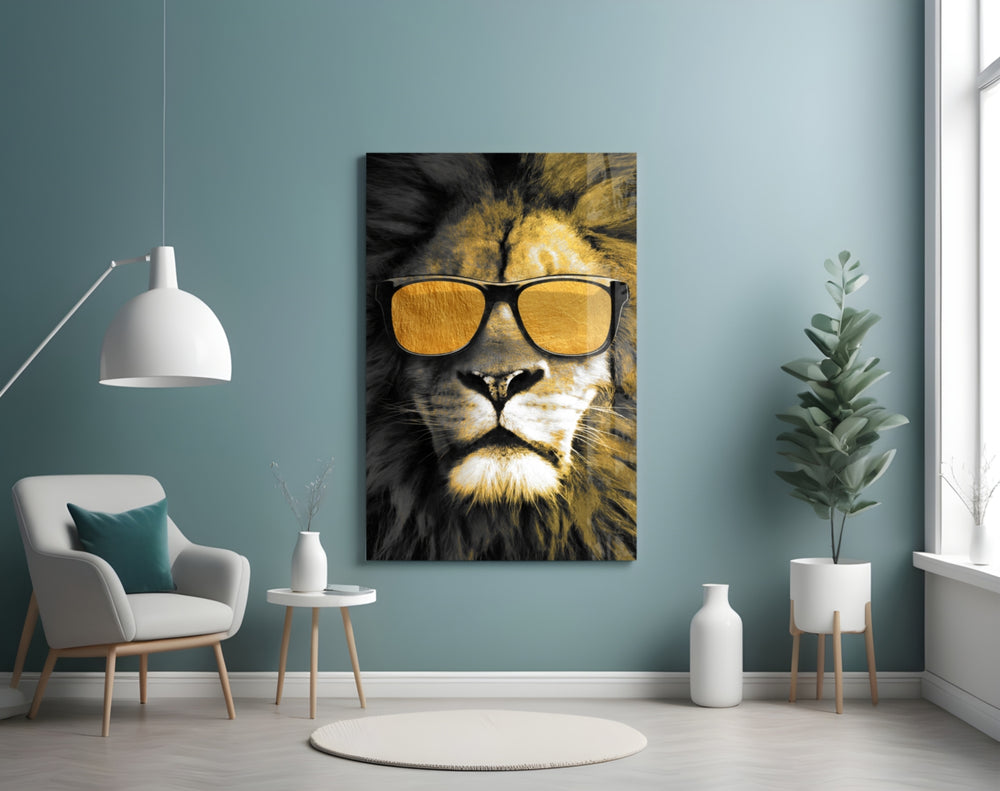 Cool wildlife cinematic glass wall art in glamorous den