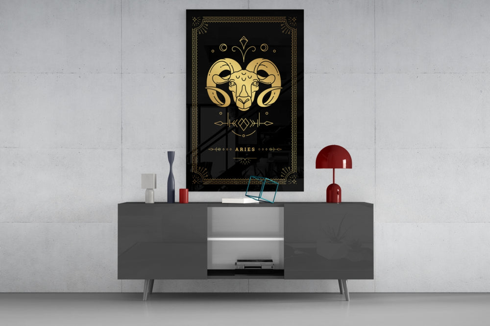 Aries celestial cinematic glass wall art in fashion-atelier reception