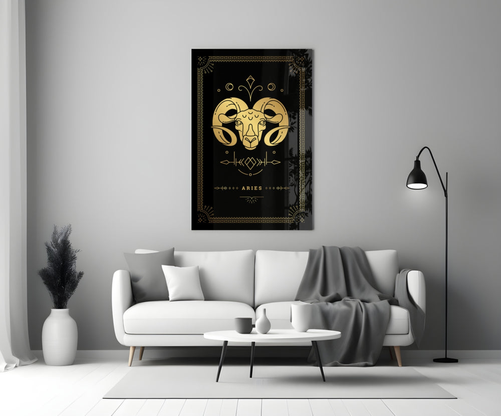 Astrology-themed Aries cinematic glass wall art in reading nook