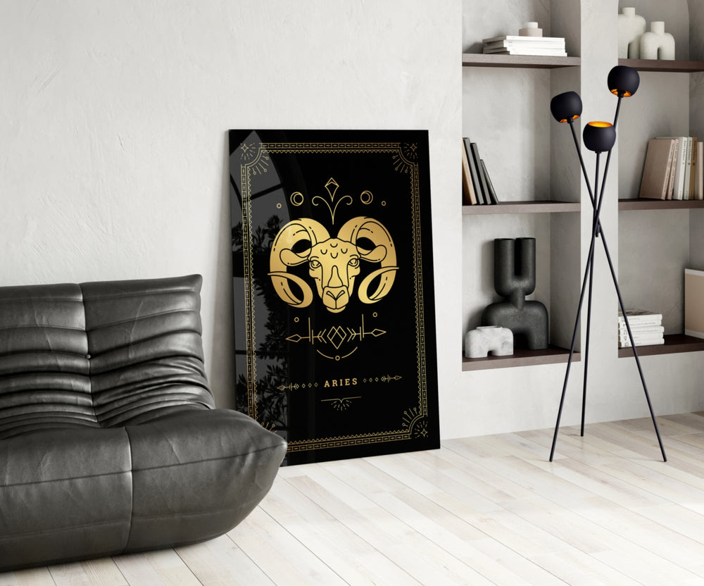Luxury astrology cinematic glass wall art over walnut console