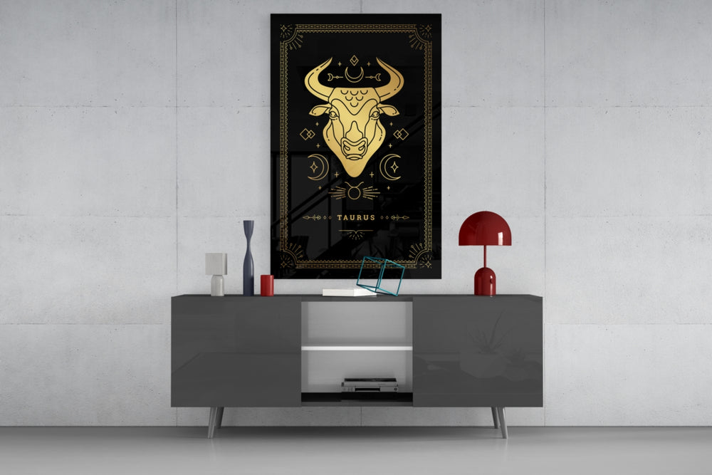 Taurus celestial cinematic glass wall art in fashion-atelier reception