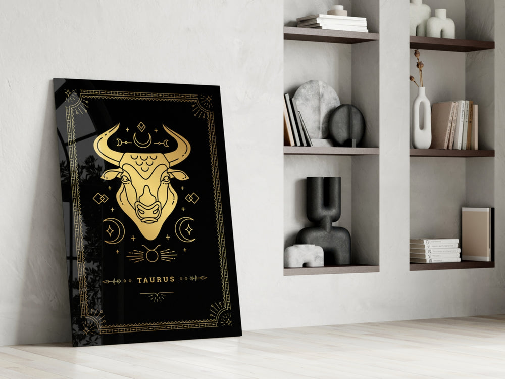 Mystical Taurus cinematic glass wall art in heritage stairwell