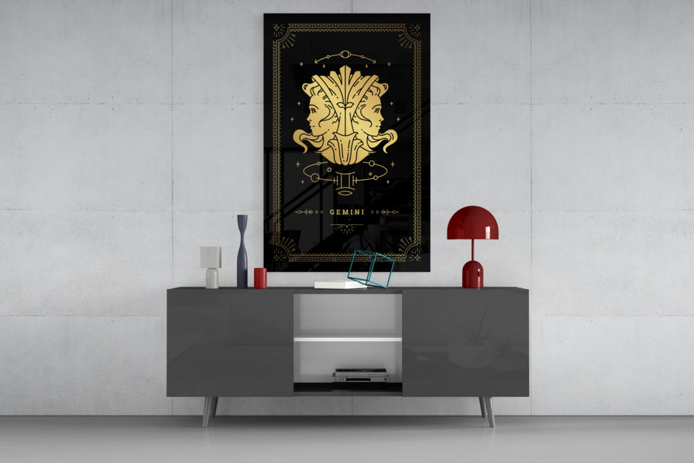 Gemini celestial cinematic glass wall art in fashion-atelier reception
