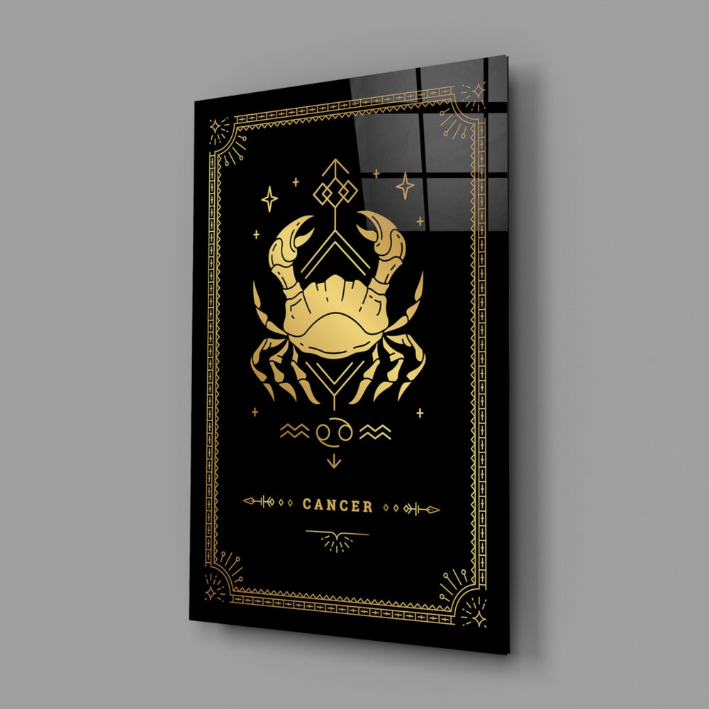 Gold-sigil Cancer glass wall art in designer-luxury entryway