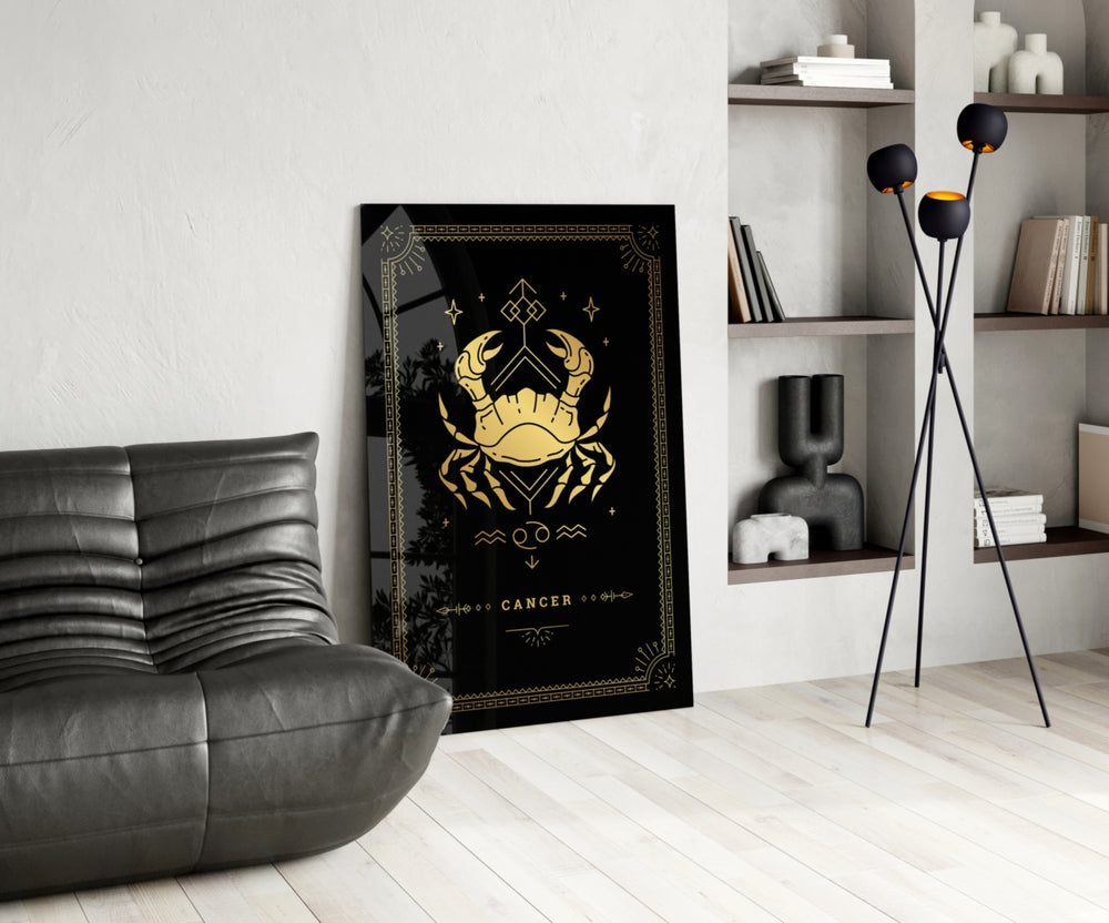 Luxury astrology cinematic glass wall art over walnut console