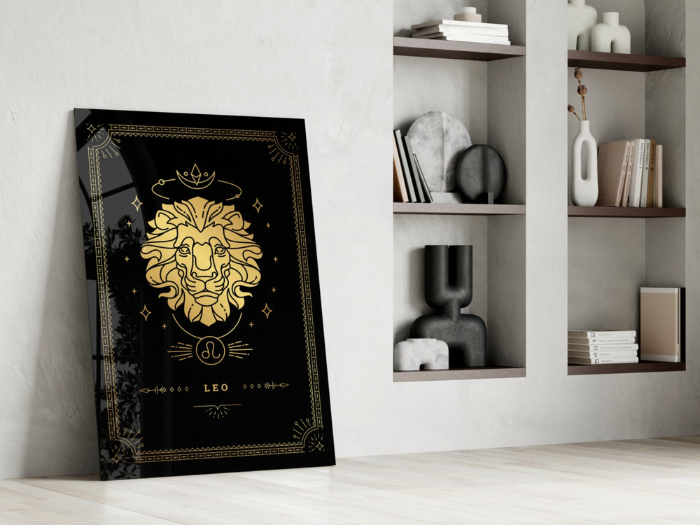 Mystical Leo cinematic glass wall art in heritage stairwell
