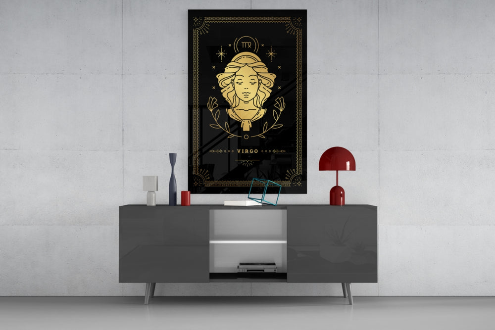 Virgo celestial cinematic glass wall art in fashion-atelier reception