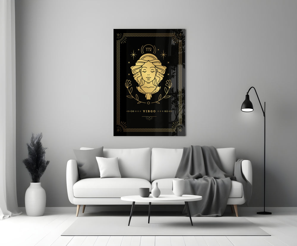 Astrology-themed Virgo cinematic glass wall art in reading nook