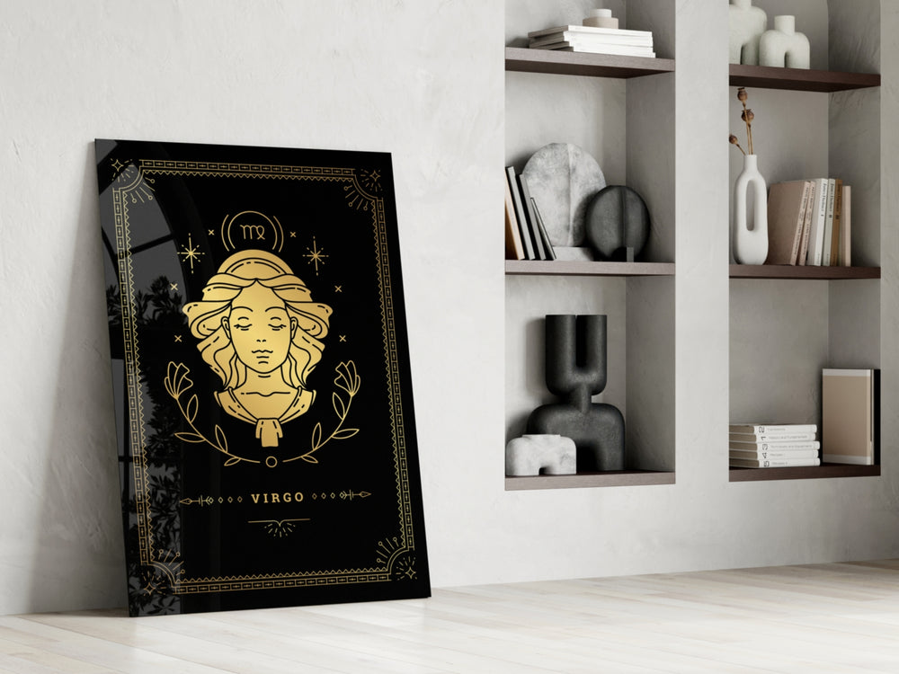 Mystical Virgo cinematic glass wall art in heritage stairwell
