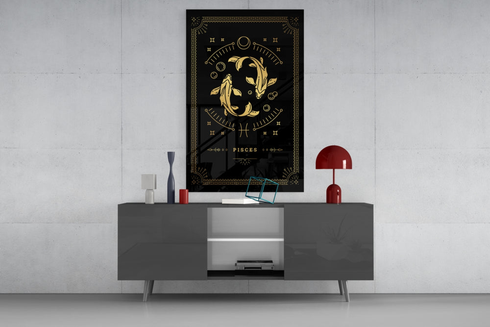 Pisces celestial cinematic glass wall art in fashion-atelier reception