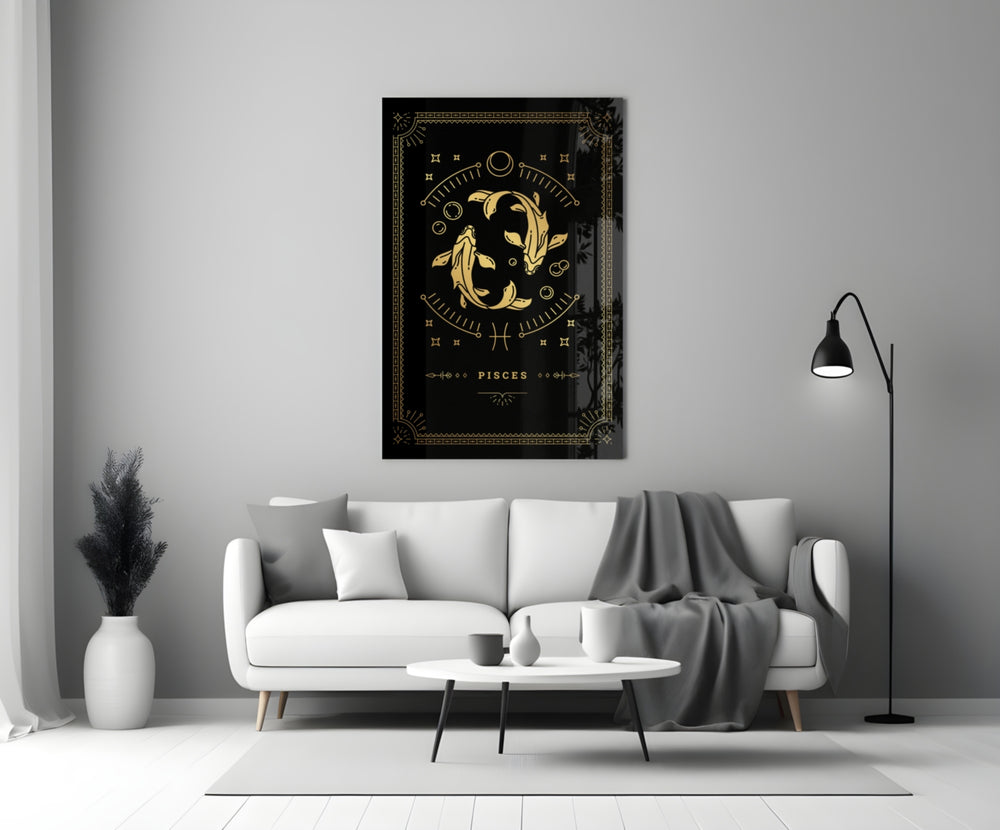 Astrology-themed Pisces cinematic glass wall art in reading nook