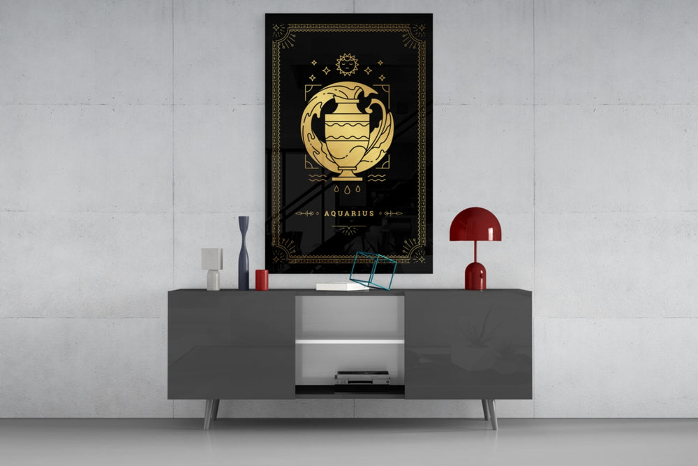 Aquarius celestial cinematic glass wall art in fashion-atelier reception