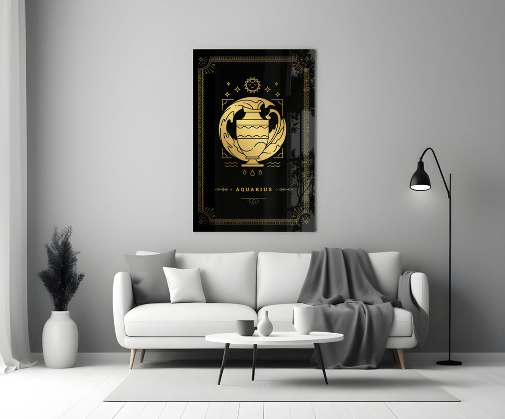 Astrology-themed Aquarius cinematic glass wall art in reading nook