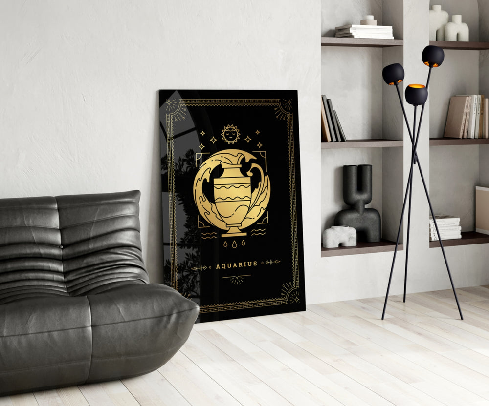 Luxury astrology cinematic glass wall art over walnut console