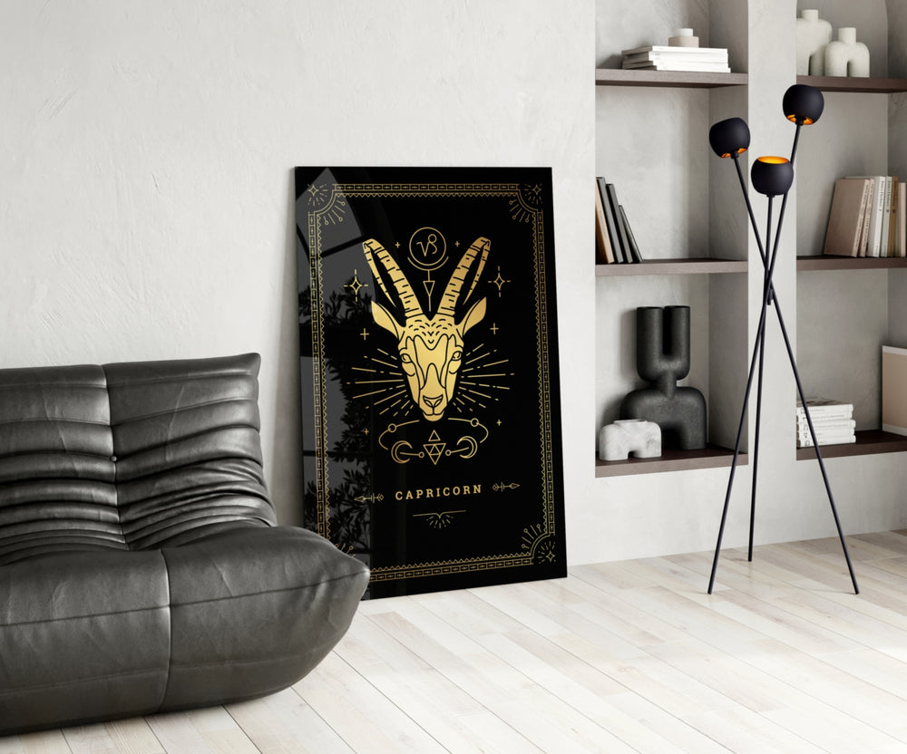 Luxury astrology cinematic glass wall art over walnut console