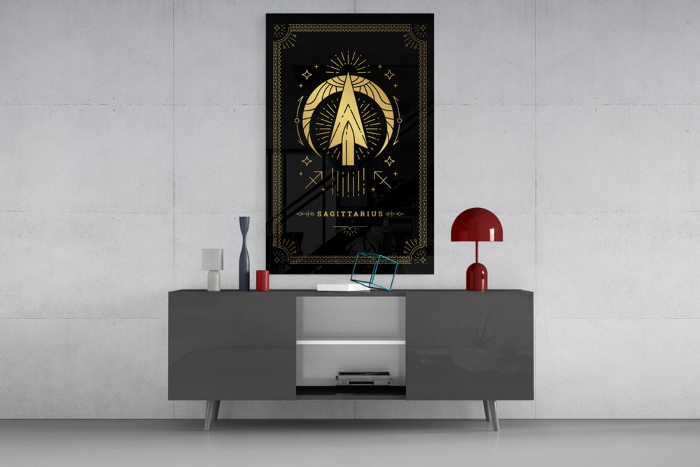 Sagittarius celestial cinematic glass wall art in fashion-atelier reception