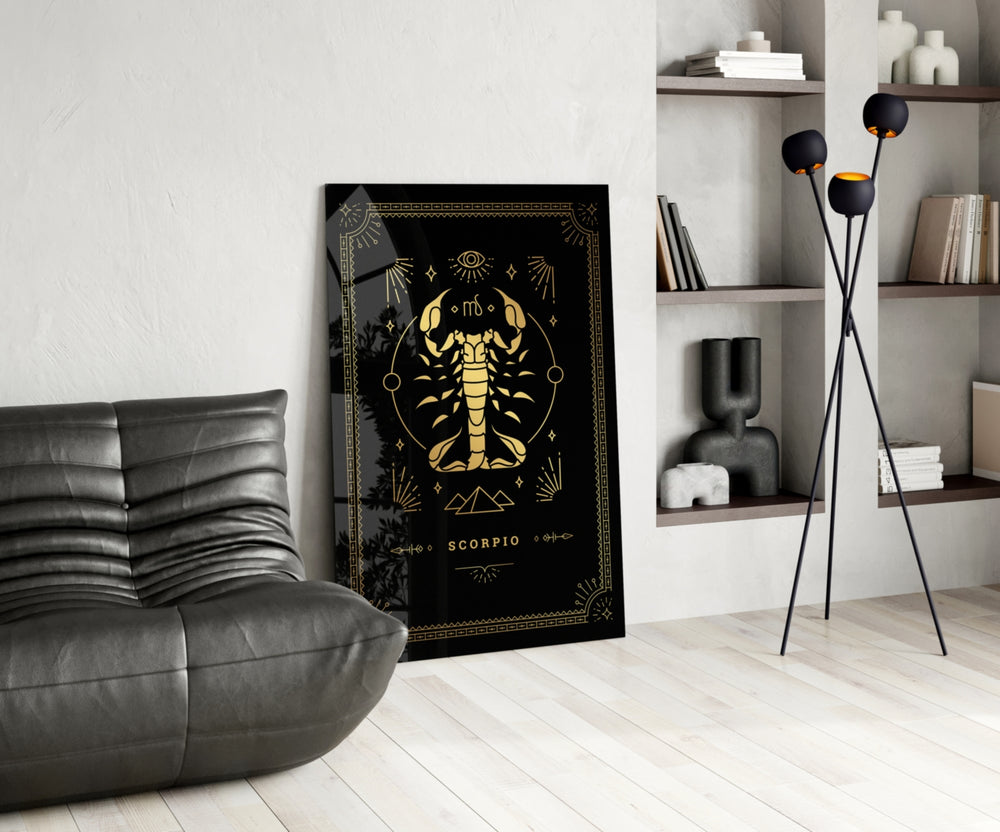 Luxury astrology cinematic glass wall art over walnut console