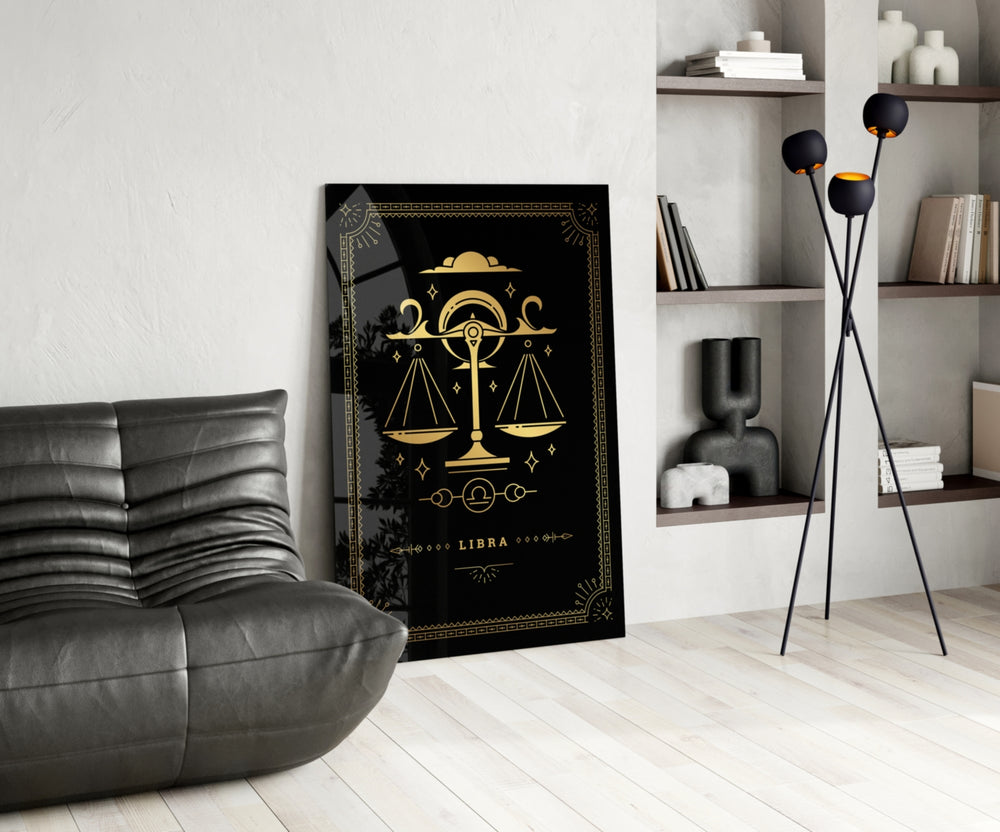 Luxury astrology cinematic glass wall art over walnut console