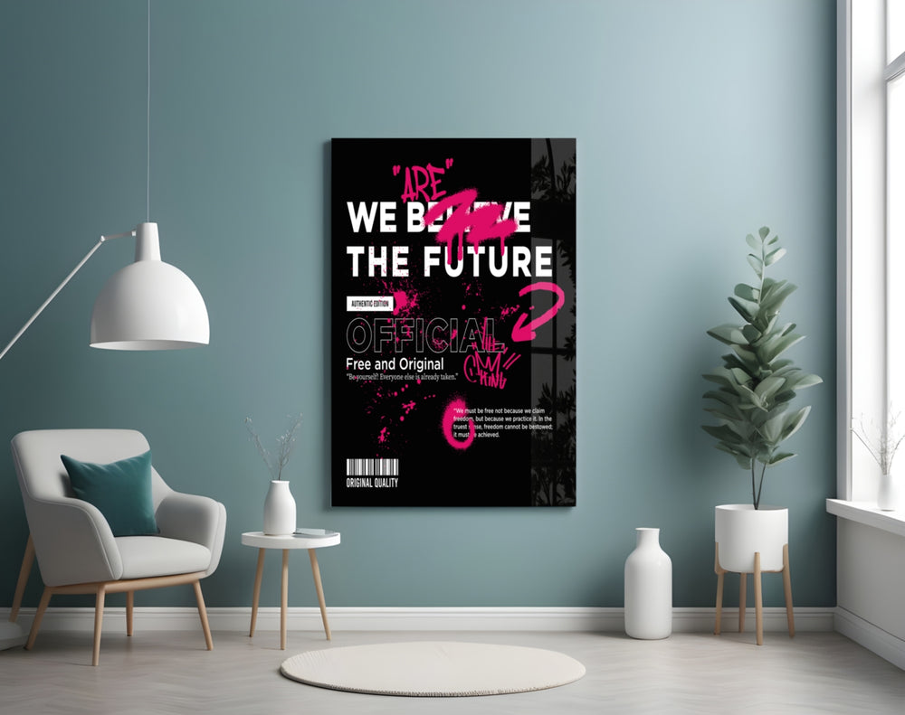 Magenta-spray manifesto cinematic glass wall art in designer den