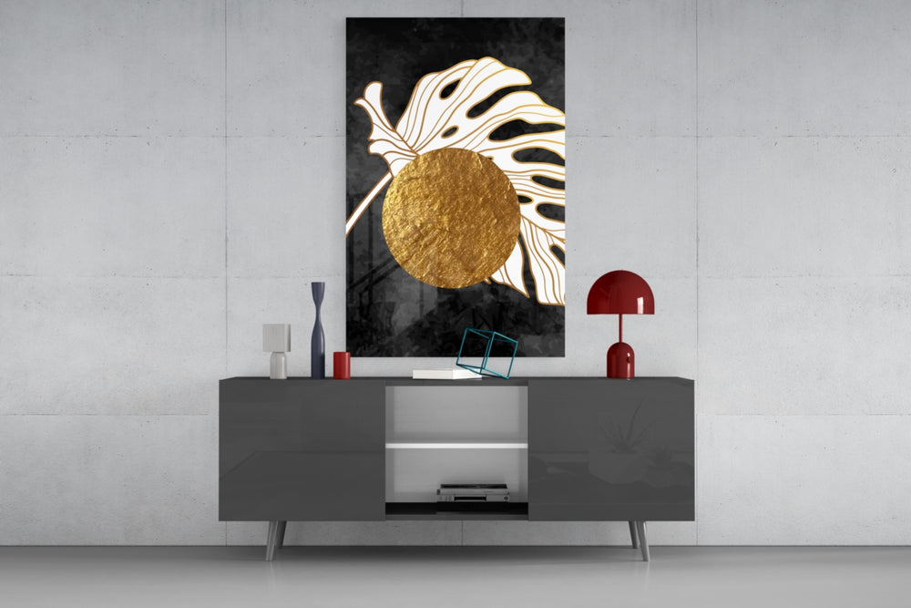 Boho-modern cinematic glass wall art in light-filled garden room