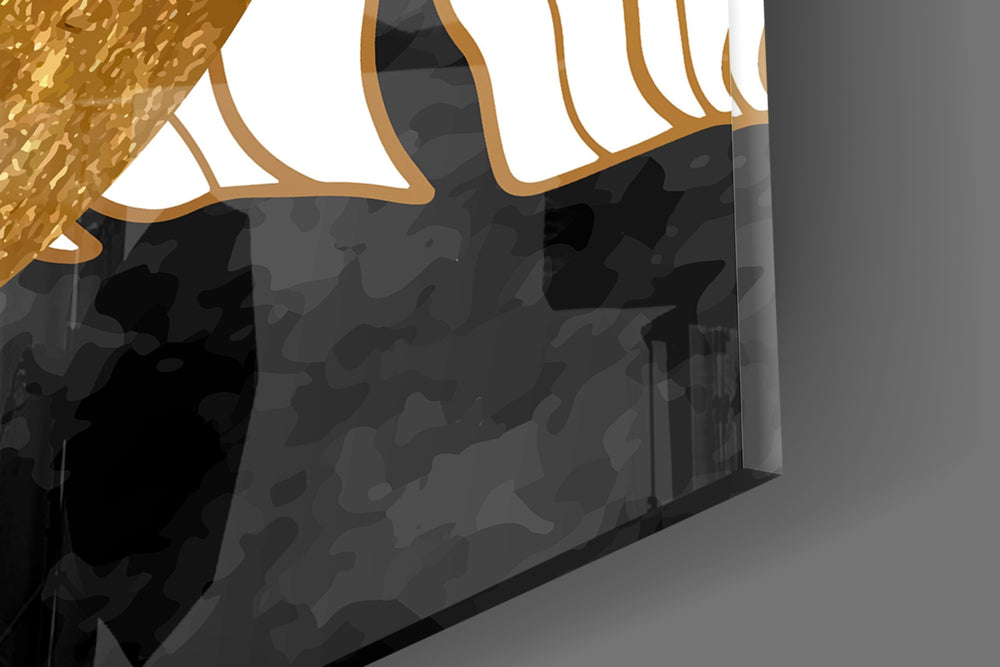 Gold-leaf moon cinematic glass wall art in luxury walk-in closet