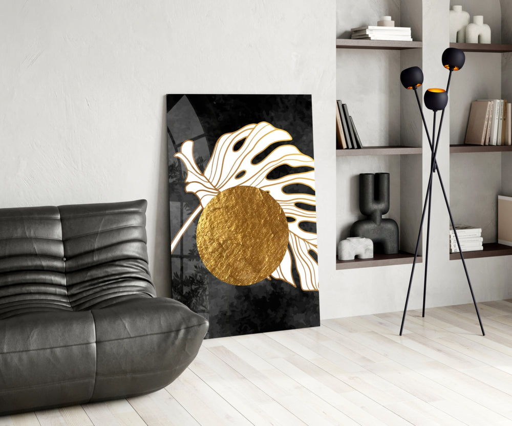 Matisse-style cut-out cinematic glass wall art beside master-bedroom dressing table