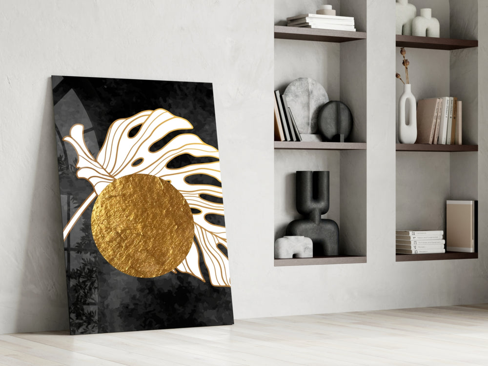Art-Deco monstera cinematic glass wall art in heritage stairwell