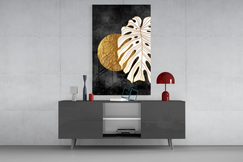 Boho-modern cinematic glass wall art in light-filled garden room