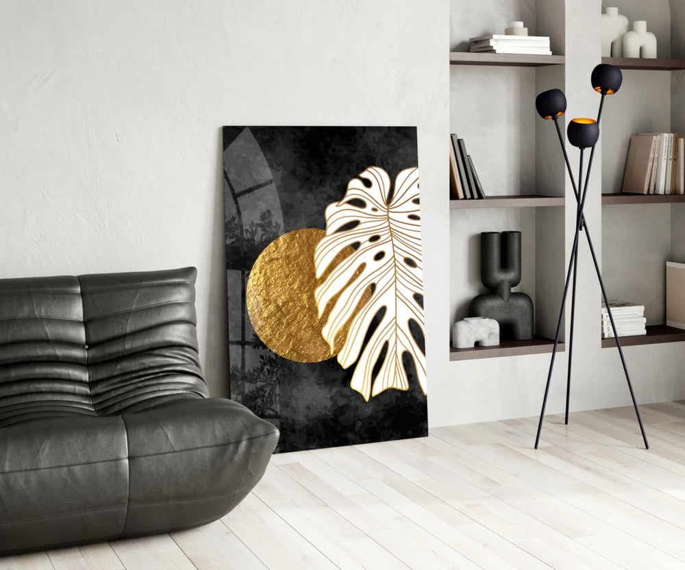 Matisse-style cut-out cinematic glass wall art beside master-bedroom dressing table
