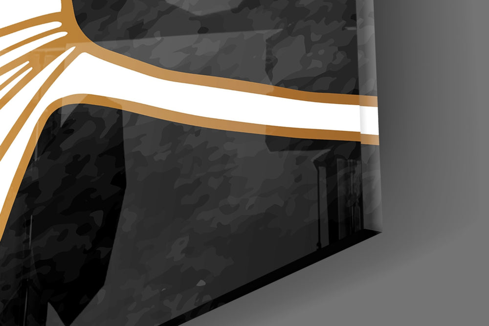 Gold-leaf moon cinematic glass wall art in luxury walk-in closet