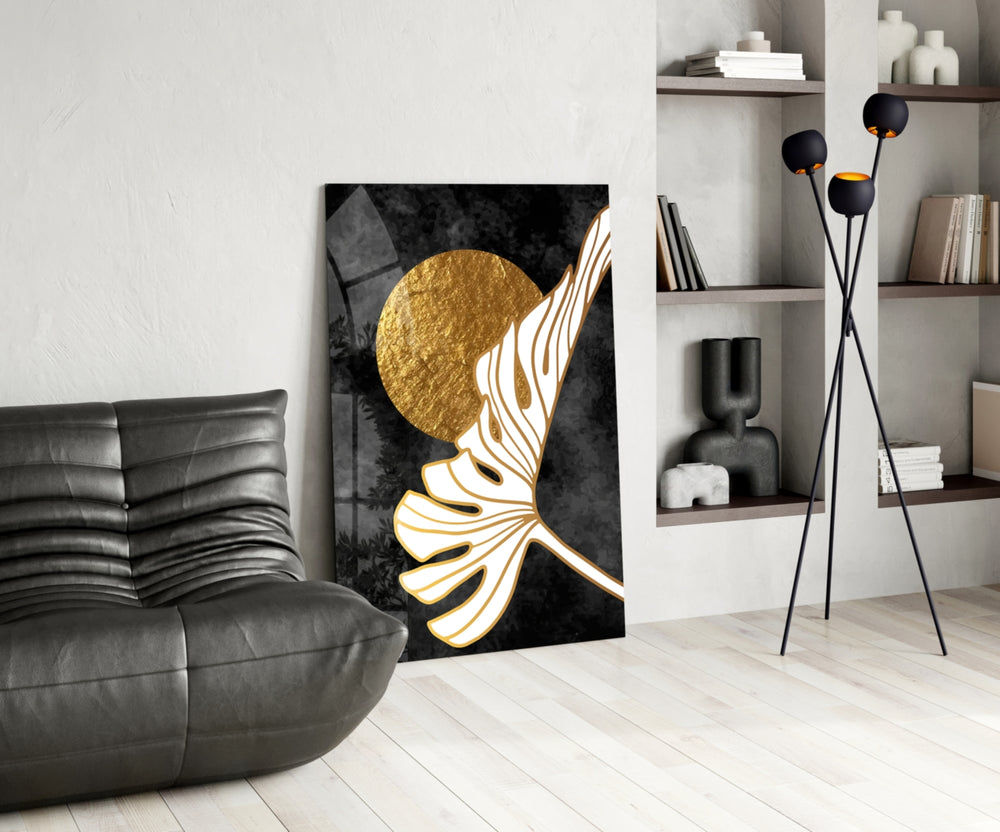 Matisse-style cut-out cinematic glass wall art beside master-bedroom dressing table