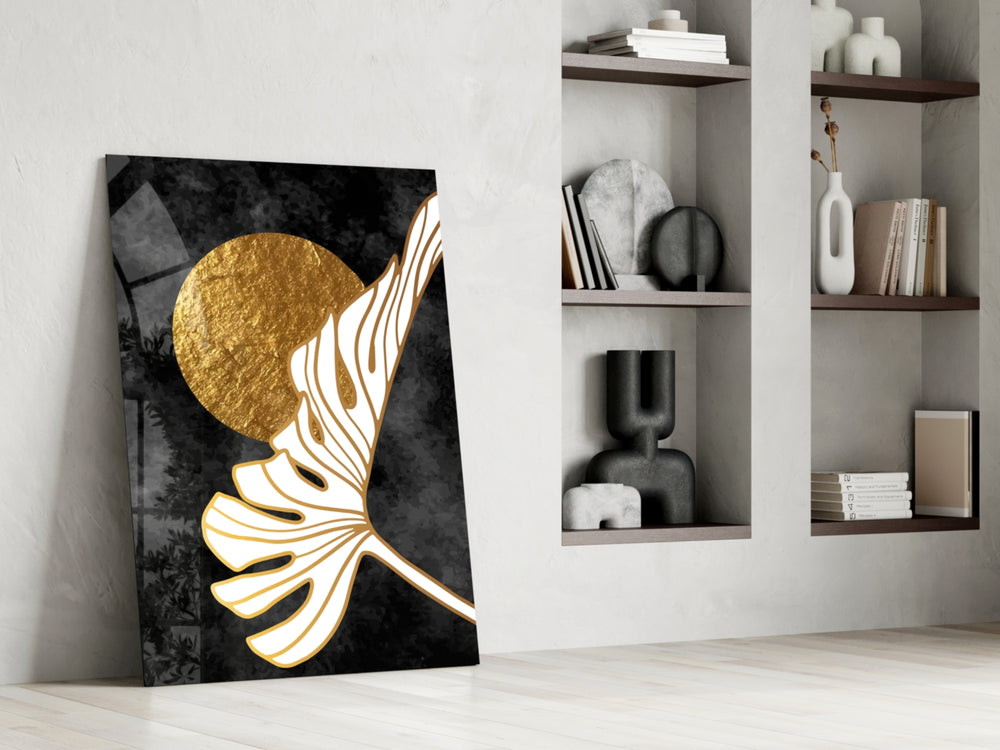 Art-Deco monstera cinematic glass wall art in heritage stairwell