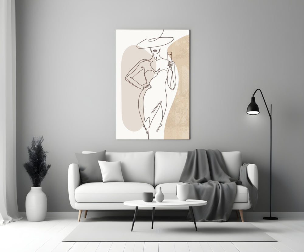 Continuous-line elegant cinematic glass wall art in glamorous walk-in closet