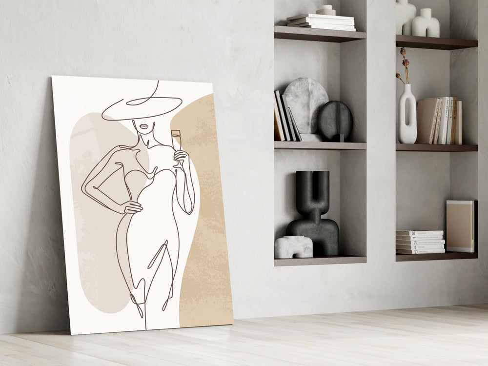 Scandi-modern champagne cinematic glass wall art in heritage hallway