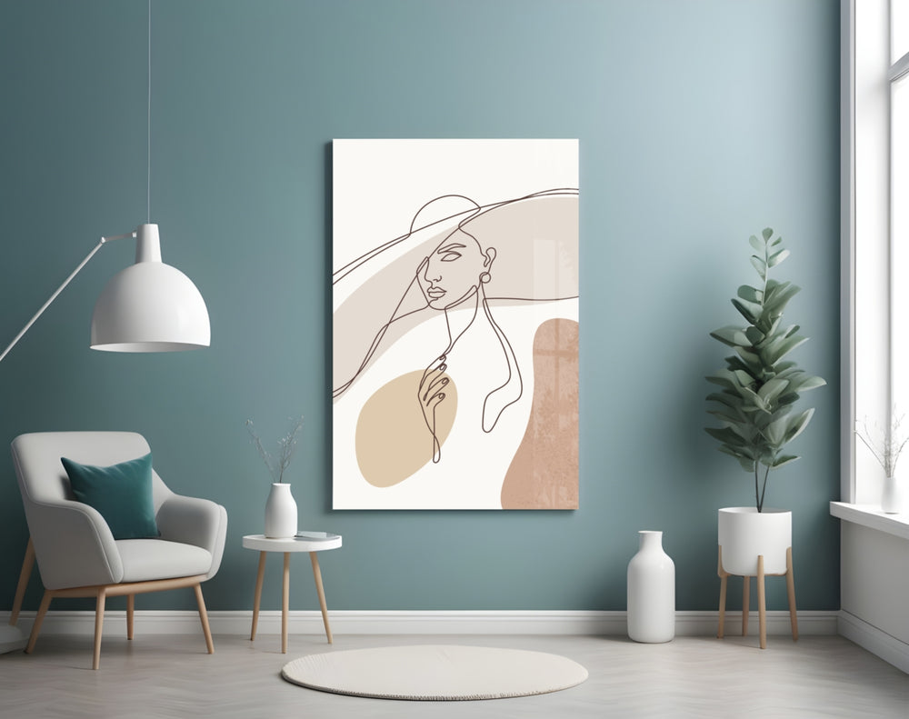 Earth-tone boho cinematic glass wall art in feminine-luxe powder-room