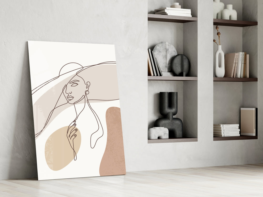 Scandi-modern sun-hat cinematic glass wall art in heritage hallway