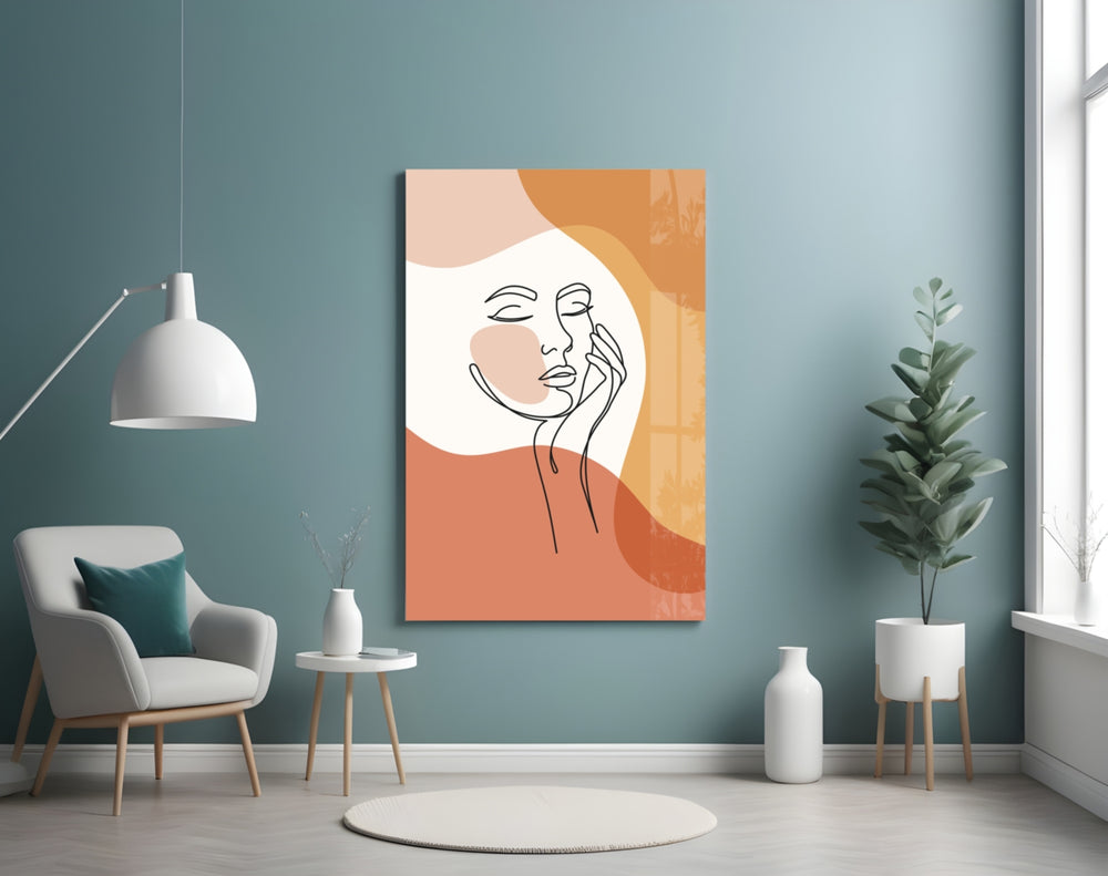 Tangerine boho cinematic glass wall art in feminine-luxe powder-room