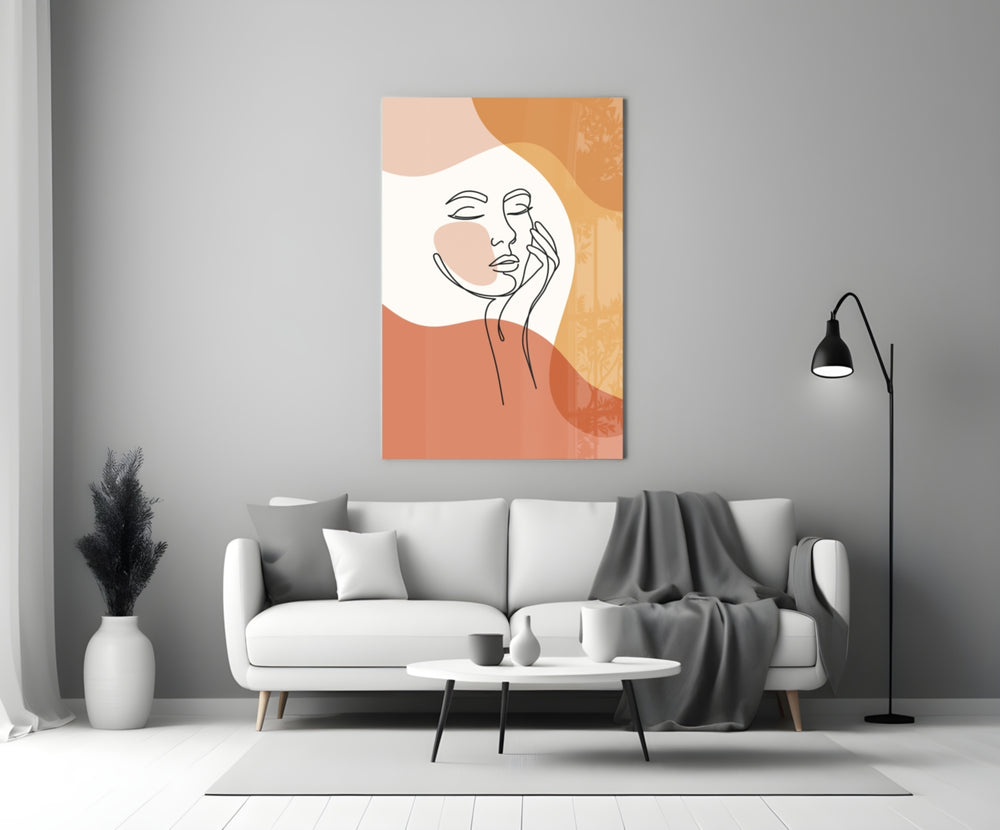 Continuous-line woman cinematic glass wall art in boutique cafe entry