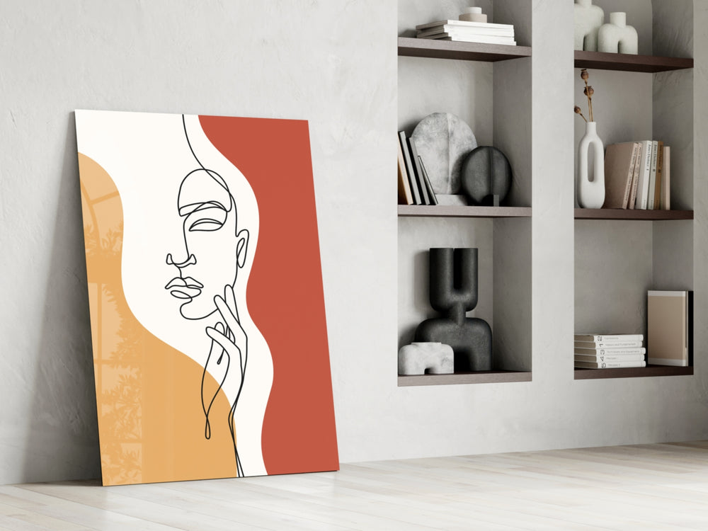 Scandi-modern composed cinematic glass wall art in heritage hallway