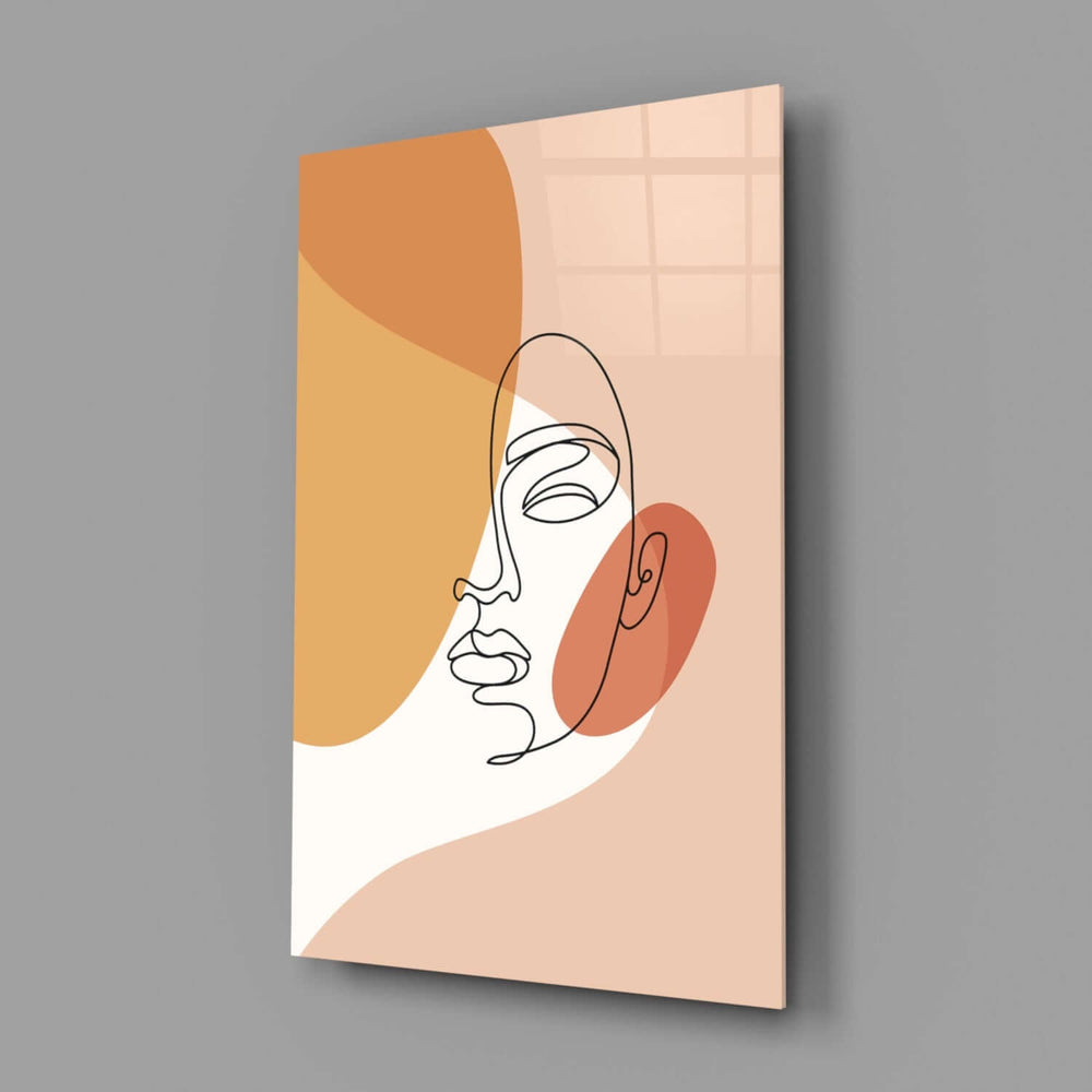 Matisse-style face profile cinematic glass wall art in wellness studio reception