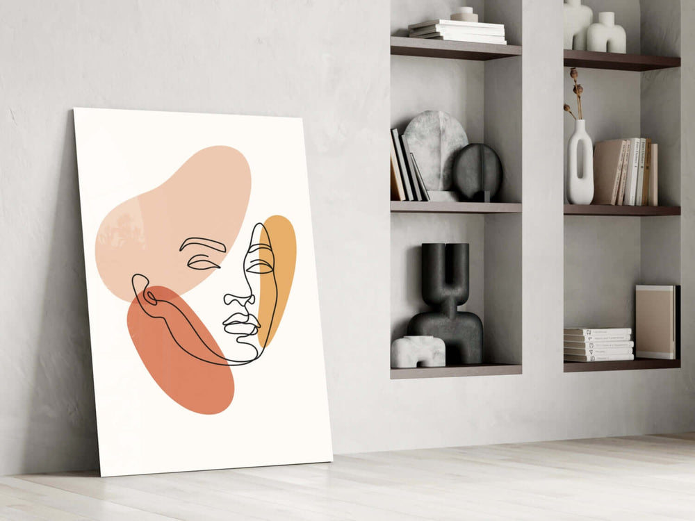 Scandi-modern face cinematic glass wall art in heritage hallway