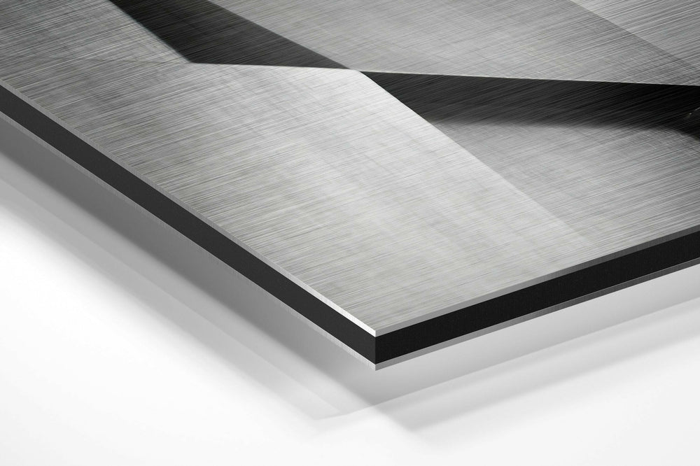 Geometric Buildings Brushed Aluminium Dibond Wall Art.