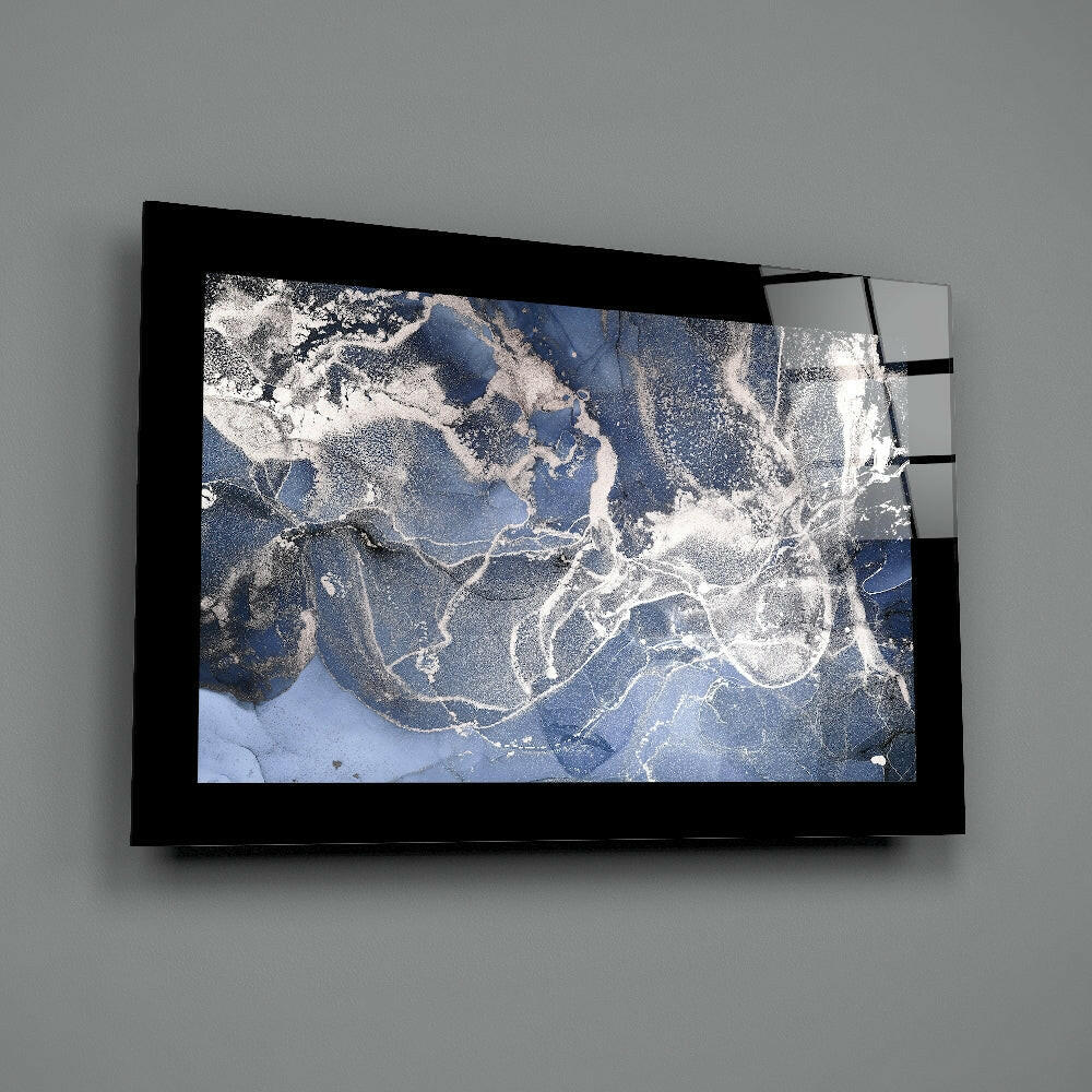 Fluid-art panel bringing mineral depth to a bedroom