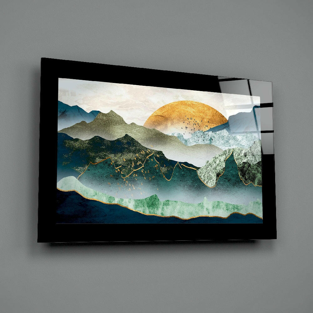 Modern-illustrative panel bringing luminous calm to a meditation room