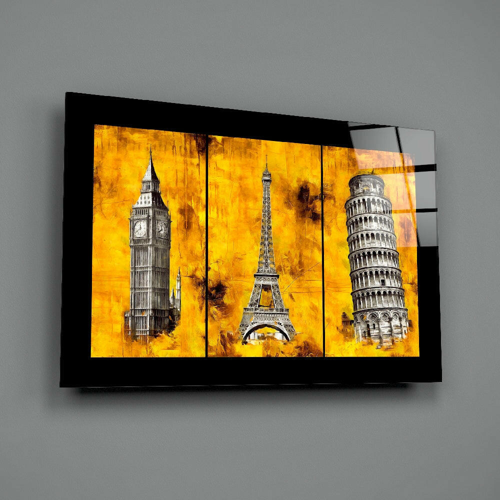 Oil-painting panel bringing travel-poster warmth to a guest room