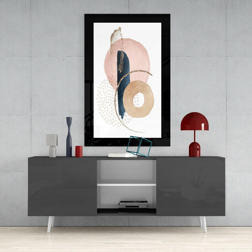 Abstract Modernity glass wall art styled above a console in a reading nook