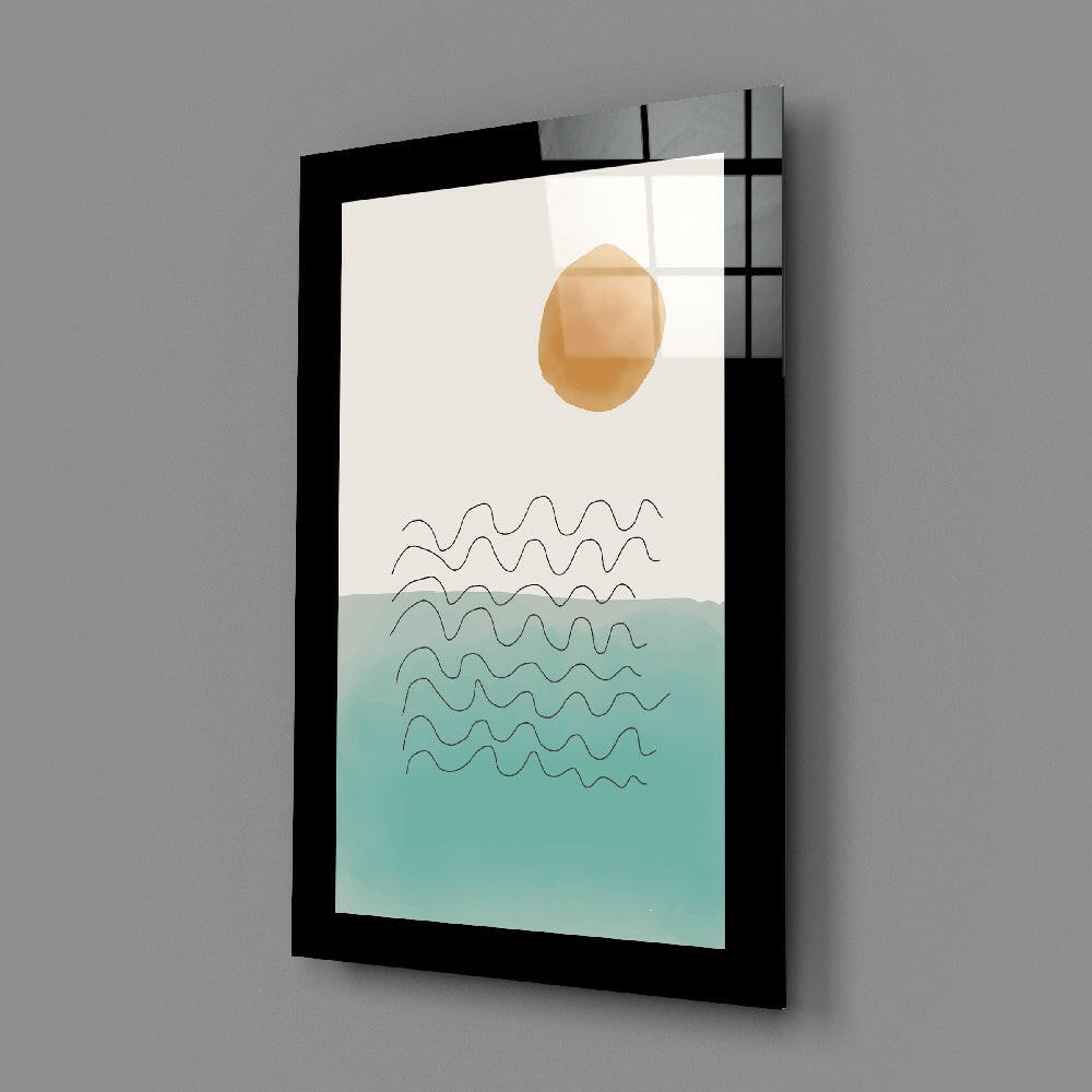 Minimal-watercolor panel bringing coastal calm to a reading nook