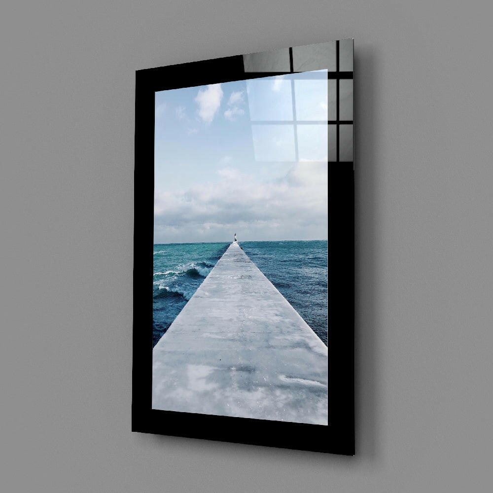 Editorial-photo panel bringing coastal calm to a study