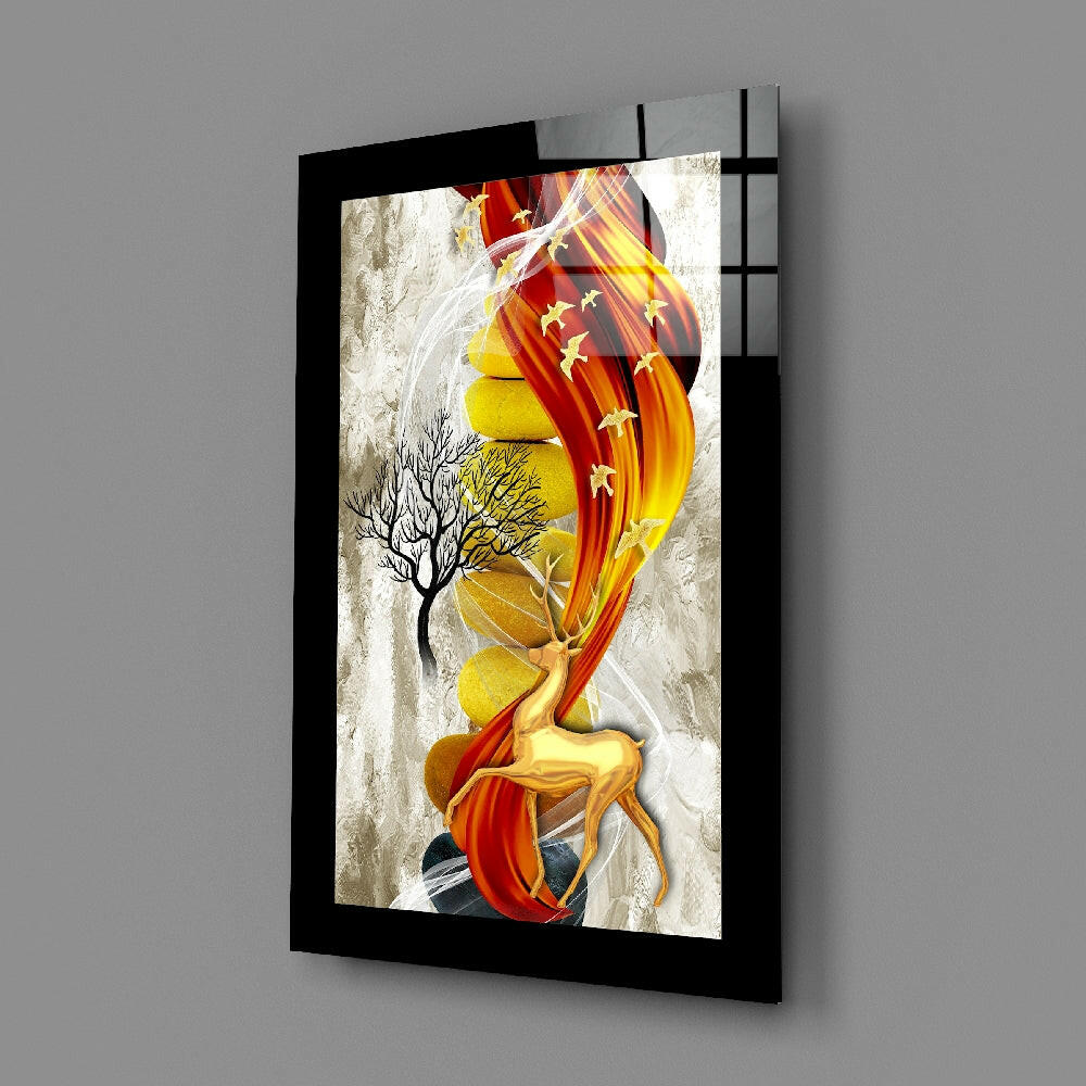 Modern-illustrative panel bringing fantasy firepower to a foyer