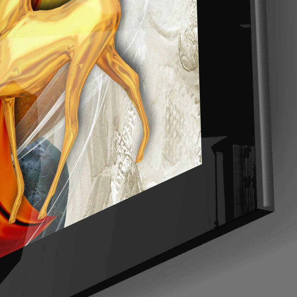 Red Gold Deer close-up showing stag and scarlet ribbon